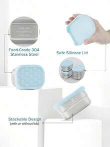 Meoky Bộ 3 hộp đựng đồ ăn nhẹ bằng thép không gỉ 227ml kèm nắp silicon, hộp đựng thực phẩm nhỏ chống rò rỉ, hộp cơm trưa bằng kim loại tái sử dụng dùng cho đồ ăn nhẹ, chuẩn bị bữa ăn, du lịch và dã ngoại. - Bộ 3 món màu xanh nhạt - Xem 6