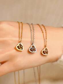 Dây chuyền chiếu ảnh tùy chỉnh, Dây chuyền chiếu hình trái tim có ảnh bên trong, Dây chuyền "Anh yêu em", Mặt dây chuyền hình trái tim bằng thép không gỉ có thể tùy chỉnh 100 ngôn ngữ - Quà tặng - Nhiều màu - Xem 5