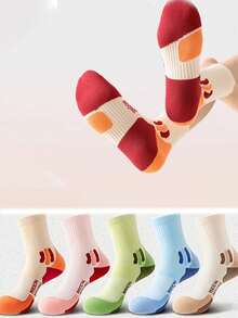 1/5 Pairs Unisex Color Block Round Neck Socks, Breathable Shock-Absorbing Sports Socks Suitable For Running And Daily Wear - Multicolor - View 7