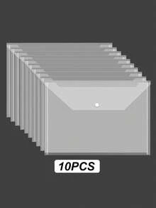10pcs/20pcs A4 Size File Folders (With Snap Closure) - Durable PP Material Transparent Document Sleeves, Suitable For Office And Study Organization, Stationery, Document, Invoice, Exam Paper Storage - A4 Document Bag - View 10