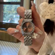 1pc CILOA Fashion High-End Genuine Diamond Decorated Calendar Ladies Waterproof Quartz Watch, Daily Wear - Coffee Brown - View 2