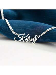 Personalized 4mm Cuban Chain Heart-Shaped Pendant Necklace - Customized Stainless Steel Pendant, Simple And Elegant Design Suitable For Daily Or Special Occasions, Perfect Gift For Women, Customized, Mother's Day Gift - Multicolor - View 9