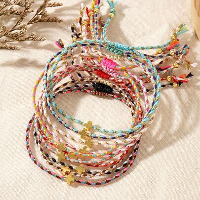 1 chiếc vòng tay mặt dây chuyền hình thánh giá tối giản thời trang, vòng tay dây bện nhiều màu sắc có thể điều chỉnh, quà tặng cho bạn gái, quà tặng đi biển, quà tặng ngày Valentine, quà tặng tốt nghiệp, quà tặng lễ rửa tội, quà tặng kỷ niệm.