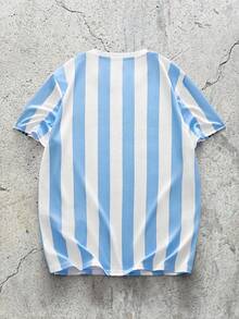 AnChiStreetwear - 大码男士阿根廷国家足球队球衣T恤 - 轻盈透气圆领T恤，印有阿根廷队队标和文字，条纹设计，是足球迷的理想之选，夏季足球球衣 - 彩色 - 查看 3