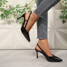 Women's Fashion Pointed Toe Buckle Hollow-Out High Heel Sandals - Black - View 7
