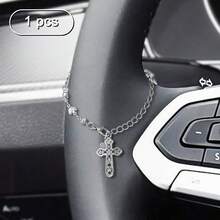 Braccialetto da donna con croce a forma di cuore in argento, gioiello d'argento di stile dolce e design di nicchia per decorazione auto - Amore - Visualizzare 11
