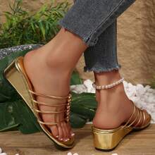 Low Kitten Heel Wedge Sandals Womens Clip Toe Sandals Mules Open Toe Slingback Prom Party Dress Summer Shoes - Gold - View 3