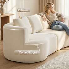 HOMCOM 3 Seater Sofa, 102" Chenille Upholstered Boneless Couch With Wide Seat, Spring Cushions, High-Density Foam, 3 Pillows, Modern Sofa For Living Room, Home Office, Cream White - 白色 - 查看 5