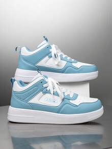 Zapatillas deportivas de cuero de color block de estilo casual y versátil, cómodas para actividades al aire libre - luna blanca - Ver 7