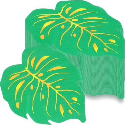 20개/40개/100개 열대 몬스테라 잎 모양 냅킨 - 루아우 하와이안 정글 파티 테이블 장식용 그린 골드 포일 팜 잎 종이 냅킨
