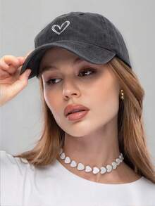 1 pièce Casquette de baseball brodée en forme de cœur, délavée et déchirée, style Y2K, unisexe, pour un usage décontracté quotidien, l'été, la plage - Casquette de baseball brodée de cœur - Voir 2