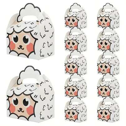 12pcs, Eid,Ramadan Al-Fitr Party Lamb Tote Box Cookies Cake Gift Box, Small Business Supplies, Packaging Box, Candy Box, Chocolate Packaging Box, Party Favors, Birthday Decor, Wedding Decoration, Party Supplies, Eid Al-Adha Mubarak