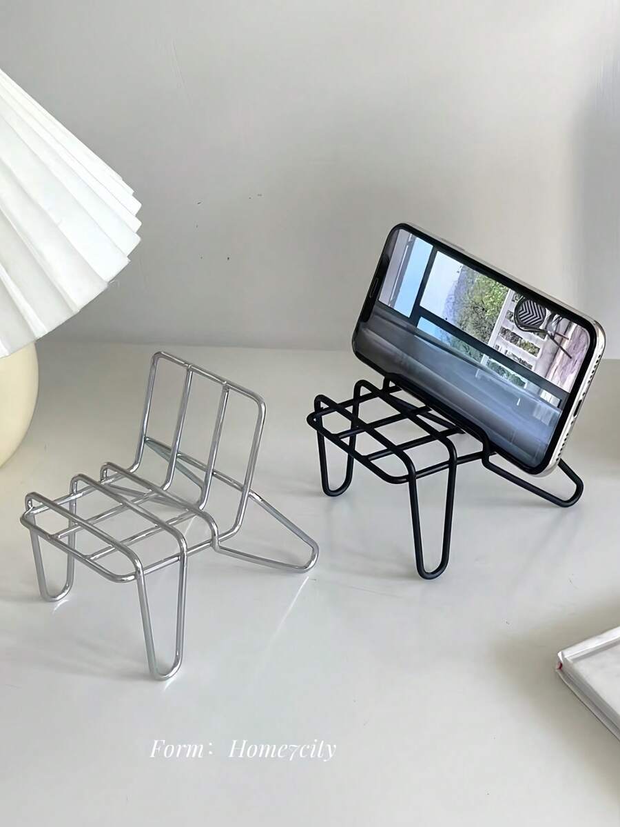 1pc Minimalist Metal Chair-Shaped Phone Stand, Suitable For Student Dorm Desk And Bedside, Creates A Good Atmosphere As Desktop Decor, Multi-Functional Stand For Phone And Tablet, Graduation Gift - Multicolor - View 1