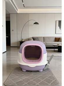 Top Entry Anti-Splash Cat Litter Box Large Capacity Enclosed Cat Toilet With Litter Scoop Easy Clean Deodorant  - Lavender Purple - View 8