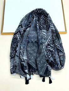 1 chiếc khăn quàng cổ nữ đơn giản in họa tiết, khăn quàng cổ thời trang, khăn choàng chống nắng đi biển mới, khăn choàng chất liệu giả vải lanh dành cho nữ. - Nhiều màu - Xem 7