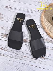 Sandal nữ, sandal đế bằng hở mũi đơn giản màu đen cho mùa hè - màu đen - Xem 6