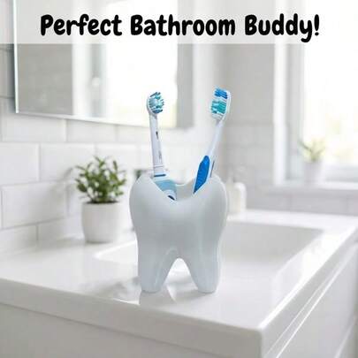 1pc Toothbrush Holder, Tooth-Shaped Design, Serves As Bathroom Accessory And Toothpaste Holder, Also Functions As Desk Organizer. This Pen Holder Mimics Teeth, Ideal As A Dental-Themed Small Gift.
