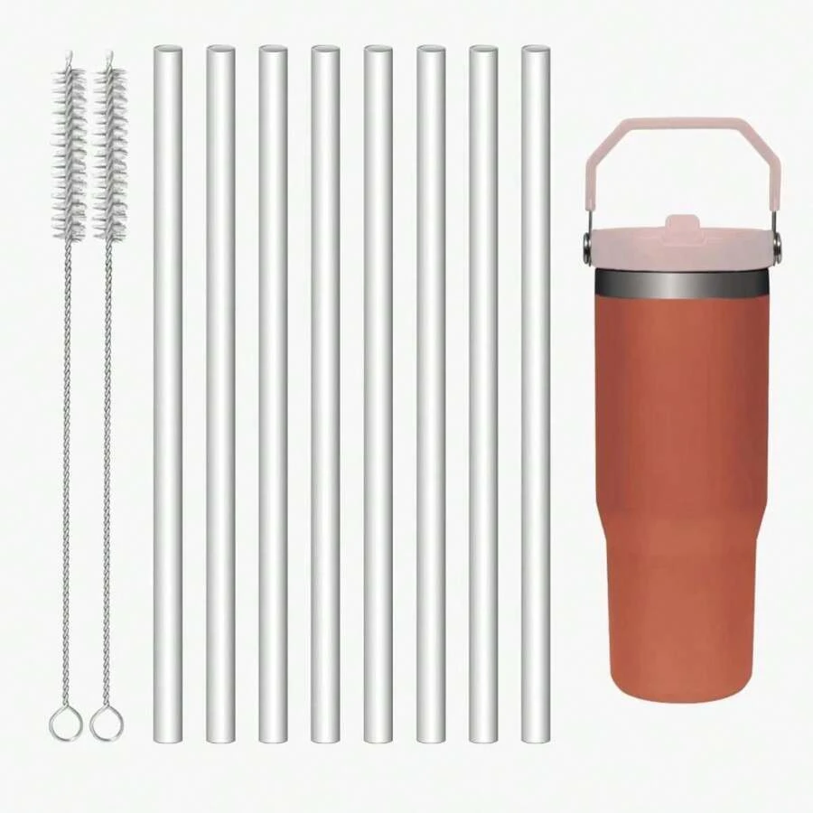 8 Pack Replacement Straws For IceFlow Stainless Steel Tumbler, Reusable Straws - 白色 - 查看 1