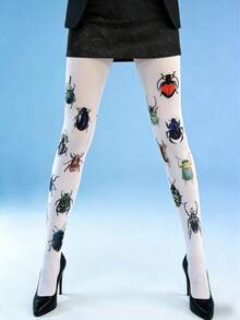1双女士天鹅绒猫咪印花连裤袜，可爱迷人，猫咪爱好者必备，时尚性感，优雅舒适，适合各种场合，尤其适合情人节、约会、日常穿着和工作场合。 - 彩色 - 查看 28