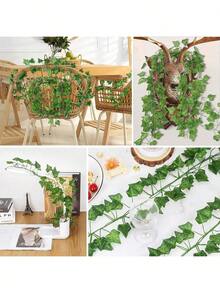 12/24PCS Fake Ivy Leaves, Artificial Garland, Green Hanging Plants Vine, Bedroom Wall Decor, Wedding Party Room Aesthetic Items - Artificial Ivy Garland - View 11
