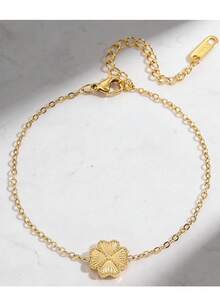 18K镀金纹理花朵手链，波西米亚风金色夏季海滩度假不锈钢精致可调节链条手链，女士款 - 金色 - 查看 5