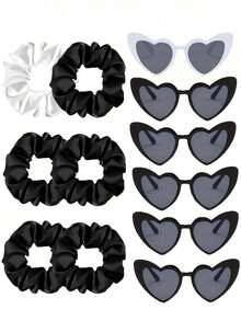 12件套奢华缎面伴娘发圈套装 - 柔软发圈、时尚眼镜和独特配饰，适合单身派对回礼、伴娘邀请礼物、新娘送礼会、婚礼庆典和圣诞节。 - 彩色 - 查看 8