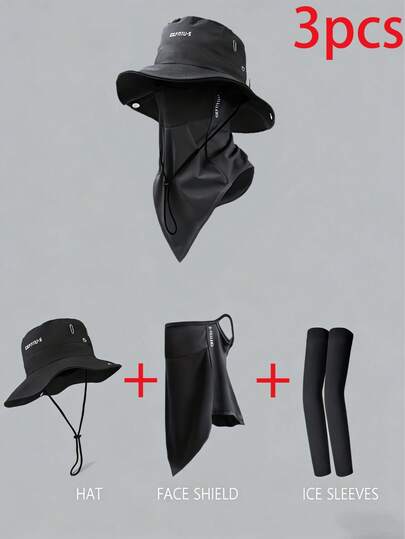 1pc/3pcs Wide Brim Sun Hat, Men's Outdoor Cap, Soft & Breathable, Sun Protection Set Includes Hat, Face Mask, Arm Sleeves, Suitable For Outdoor Travel And Work