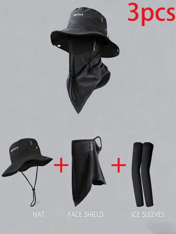 1pc/3pcs Wide Brim Sun Hat, Men's Outdoor Cap, Soft & Breathable, Sun Protection Set Includes Hat, Face Mask, Arm Sleeves, Suitable For Outdoor Travel And Work