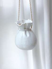 1pc Marble Pattern Vase, Acrylic Bag With Pearl Handle Design, Unique Mother's Day Gift, European Style Small Evening Bag Suitable For Party, Ball, Banquet - White - View 4