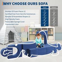 Sofá modular infantil de 22 piezas en espuma – Bloques suaves y confortables para juego creativo y educativo – , fácil de limpiar, estimula la creatividad - Azul - Ver 4