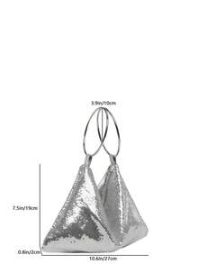 1个亮片PE（聚乙烯）拉链时尚女士晚宴手拿包，适合派对使用 - 銀色 - 查看 2