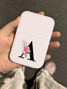 1pc Mini Flower Black Letters Foldable Portable Makeup Mirror,Letters Of A-Z Makeup Mirror With Bracket, Travel Mirror, Beauty Products, Desktop Makeup Mirror, Rectangular Desktop Compact Mirror Foldable Small Minimalist Makeup Mirror, Travel Portable Makeup Mirror For Women's Gift - The Best Gift For Mom And Teacher - Multicolor - View 1