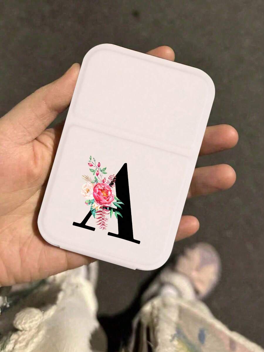 1pc Mini Flower Black Letters Foldable Portable Makeup Mirror,Letters Of A-Z Makeup Mirror With Bracket, Travel Mirror, Beauty Products, Desktop Makeup Mirror, Rectangular Desktop Compact Mirror Foldable Small Minimalist Makeup Mirror, Travel Portable Makeup Mirror For Women's Gift - The Best Gift For Mom And Teacher - Multicolor - View 1