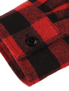 Men's Plaid Flannel Hooded Shirt Jacket Casual Button Down Shacket With Drawstring Hood For All Seasons - Red - View 5
