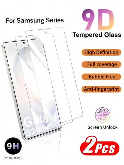 2pcs - Galaxy S26 Plus High-Definition Clear Tempered Glass Screen Protector, 9H Hardness Tempered Glass Screen Protector, Suitable For Galaxy S26 Ultra/S26/S25 Ultra/S25/S25 Plus/S24Ultra/S24 Plus/S24/S23/S22/S21 High-Definition Protective Film, Phone Accessories, Can Be Used With Phone Cases, Suitable As A Gift For Family And Friends