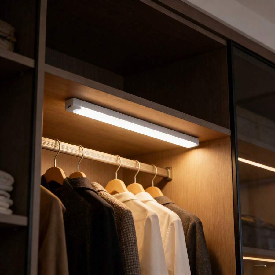 14 LED/6 LED Lámpara recargable con inducción magnética y succión para gabinete, armario, dormitorio, escalera, caravana, iluminación ambiental con detección de movimiento humano, conveniente, de material plástico duradero y diseño de moda - Blanco - Ver 1