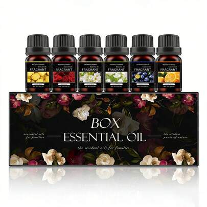 6-Piece Aromatherapy Essential Oil Set, Featuring Rose, Jasmine, Freesia, Sweet Orange, Lemon, And Blueberry. Suitable For Aromatherapy Diffusers, Humidifiers, And Car Air Fresheners. Essential Oil Refill Set-An Ideal Gift For Birthdays And Graduations