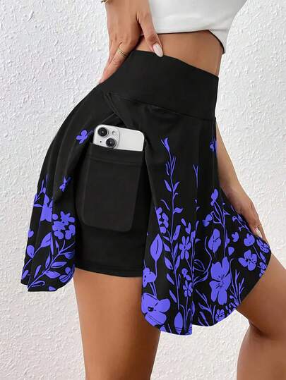 Plus Size Women Floral Print Pattern Casual Comfortable Elastic Waist Pocket Design Skirt Pants