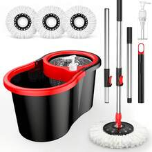 Hot 2026 New Black And Red Mop Bucket Set, Including A 360° Rotating Mop Head, Three Microfiber Mop Heads, And A 61-Inch Adjustable Handle; High-Efficiency Cleaning Products. - B - Xem 1