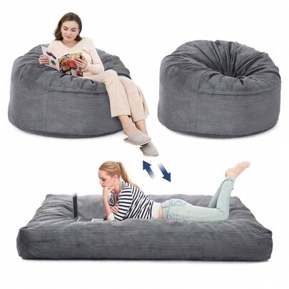 Convertible Full Size Giant Bean Bag Sofa Bed, 2-In-1 Corduroy Floor Mattress Chair With High Density Foam, No Setup Needed For Dorm, Lounge, Living Room,2-In-1 Guest Bed Lounger For Adults Kids
﻿