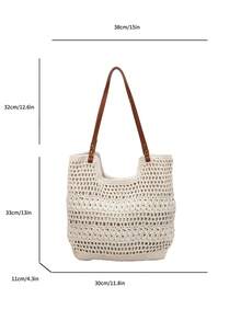 Dedoo Túi tote dệt thời trang dung tích lớn, túi đi biển khoét rỗng kiểu dáng giản dị, thích hợp cho kỳ nghỉ, dã ngoại biển và đi làm hàng ngày, mùa xuân/hè. - Màu be - Xem 5