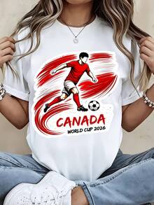 Canada World Cup 2026 Soccer Player Graphic T Shirt White Sport Inspired Design For Casual Wear And Fan Events - 白色 - 查看 2