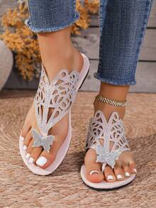 Dép xỏ ngón đế bằng đính đá mới, kiểu dáng thanh lịch, thích hợp cho tiệc tùng, phong cách punk, đi biển, bohemian, thường ngày, đi làm, hoạt động ngoài trời, lễ hội. - Màu be - Xem 5