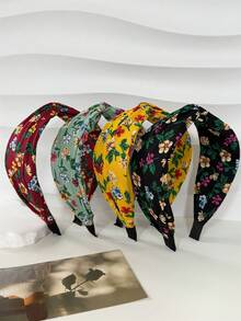 1件装【春夏】女士甜美优雅印花交叉宽发箍，黑色、绿色、红色、黄色可选，高冠压发饰，适合度假、日常出行、发型装饰，波西米亚风优雅 - 彩色 - 查看 13