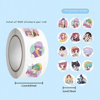 Hasbro 每卷500张韩流动漫贴纸，DIY剪贴簿封口贴纸装饰防水手机贴纸