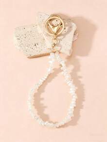 1pc Women's New Irregular Faux Pearl Beaded Keychain Fashion Phone Chain Bag Keychain Pendant - White - View 1