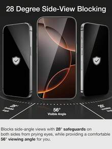 Yezodawee 单片装 6.9 英寸屏幕保护膜，兼容 17、17e、16 Pro Max、16 Pro、16e、16、16 Plus、15 Pro Max、15、15 Pro、15 Plus、14 Pro Max、14、14 Plus、14 Pro、13 Pro Max、13、13 Pro、12 Pro Max、12、12 Pro、11、11 Pro Max、11 Pro、XS、XS Max，具备隐私保护、超清钢化玻璃、9H 硬度、护眼防眩光功能，兼容手机壳。 - 黑色 - 查看 6