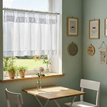 1pc Japanese Style Minimalist Ruffled Half Curtain, Kitchen/Cafe Sheer Curtain, Translucent Privacy Partition Curtain For Bathroom - Multicolor - View 4