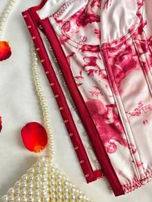 Áo corset nữ có dây đeo điều chỉnh được, in hình trái tim nhiều màu sắc. - Màu Đỏ Sâu - Xem 12