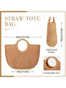 Oaoleer 1PC Straw Clutch Purses For Women Woven Straw Beach Sea Handbag Tote Bags For Summer - Nâu-Lớn - Xem 3